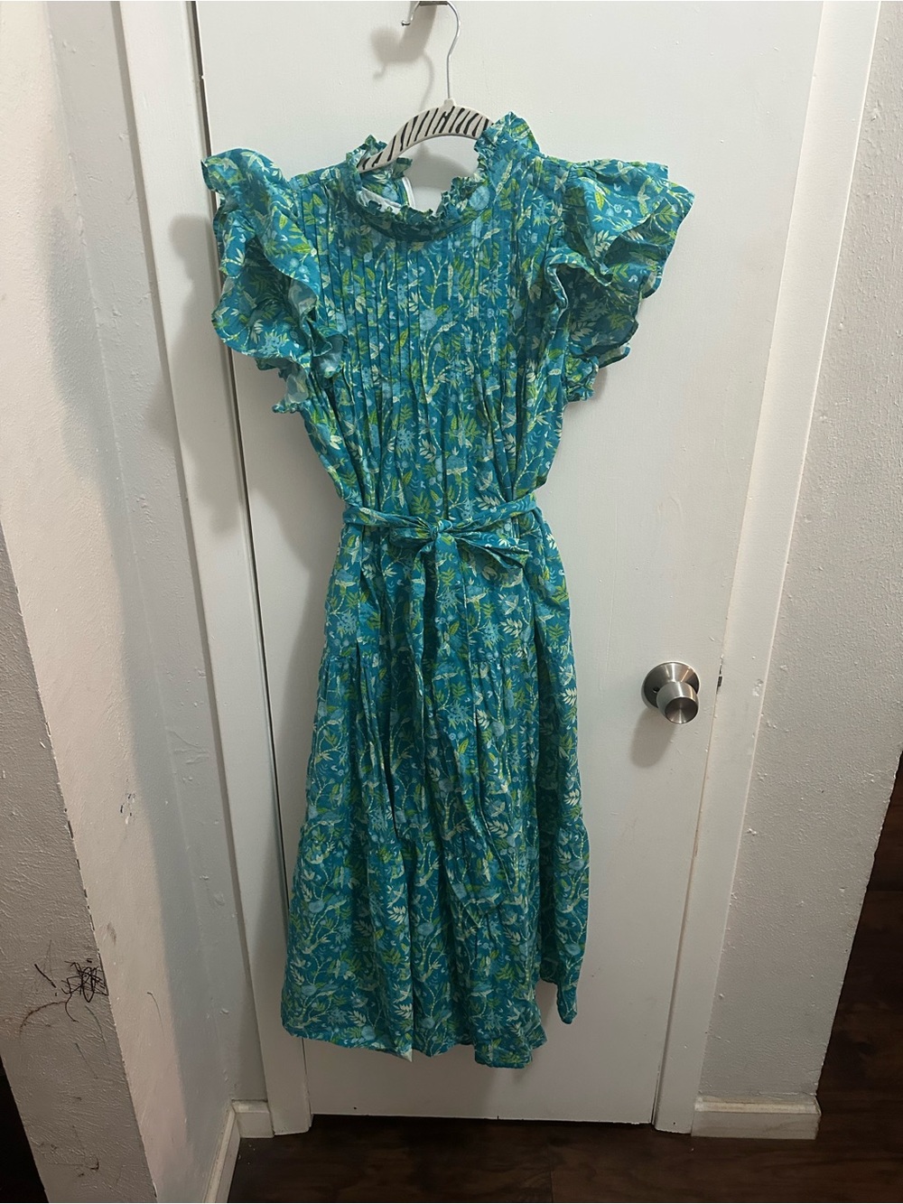 Victoria Dunn Teal Floral Ruffle Midi Dress